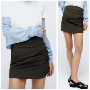 ZARA Draped High Waist Mini Skirt – Olive Green (Size Small) EUC